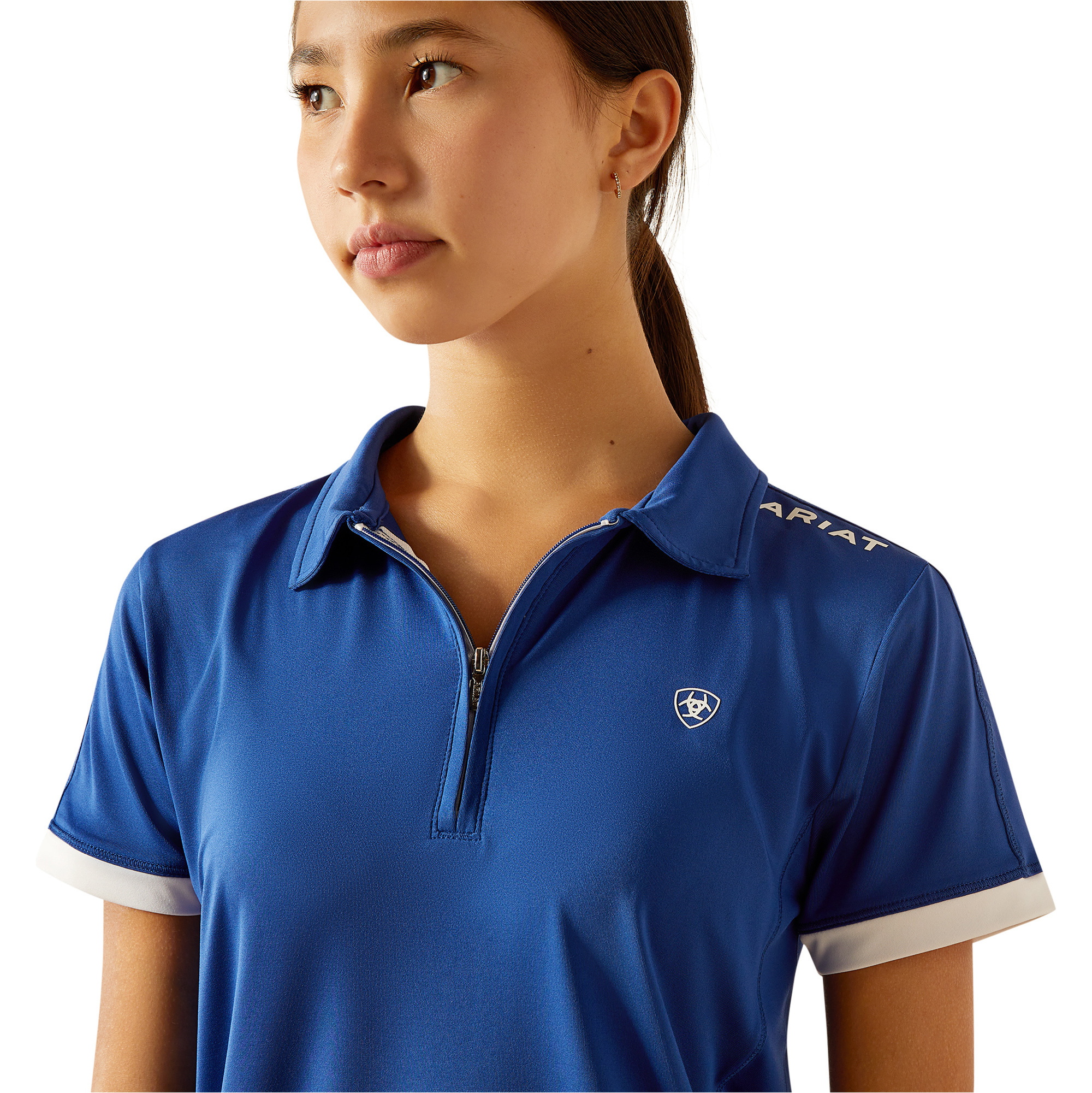 2025 Ariat Junior Bandera Team 1/4 Zip Short Sleeve Polo Shirt 10058591 - Sodalite Bluet